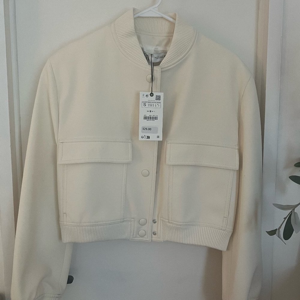 White Zara Bomber, S, NEW